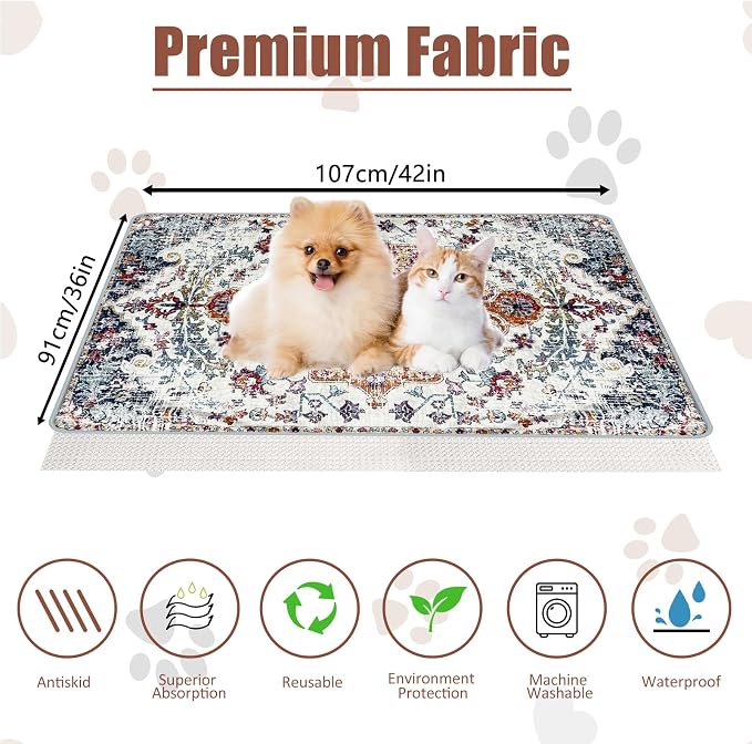 Washable Pee Pads for Dogs with Non-Slip Rug Pad, (2 Pack, 36"x42") Reusable Puppy Pads Super Leakproof Dog Traning Pads Whelping Pad for Dogs, Puppies, Doggie(Red-1)