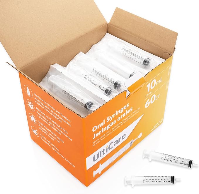 UltiCare 10mL (2 TSP) Oral Tip Syringe – Uses Include Oral Administration of Medicine for Infants. with Cap, Sterile Individually Wrapped, 60 Count