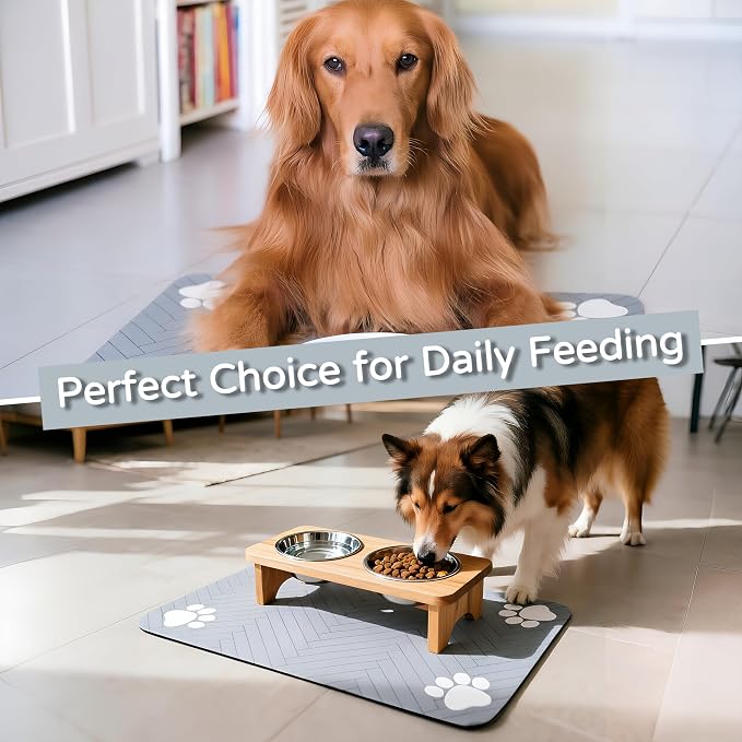 Pet Feeding Mat-Absorbent Dog Feeding Mat for Food and Water Bowl,No Stains Pet Placemat,Quick Drying Water Dispenser Mat for Dog and Cat,Easy to Clean Dog Accessories(L,Light Gray)