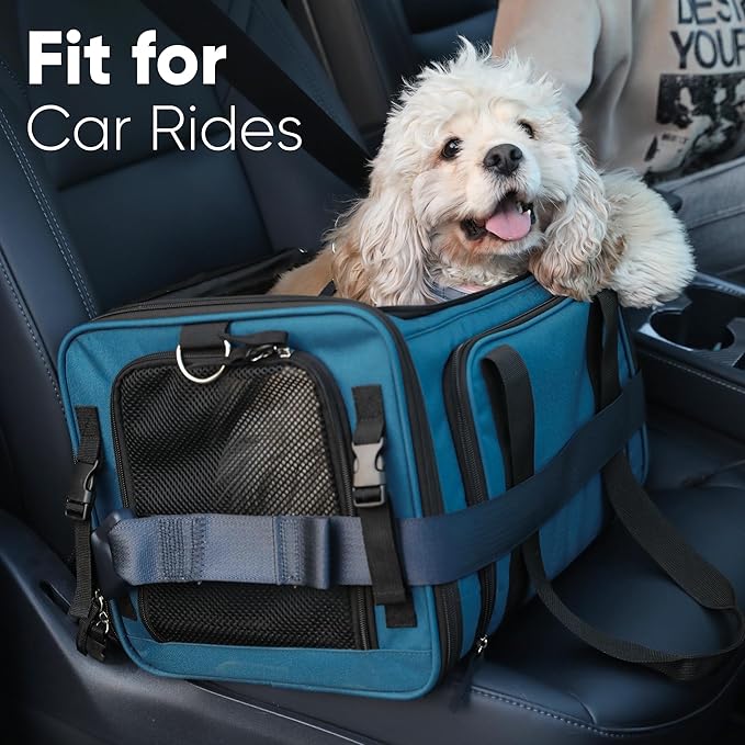 FUKUMARU Expandable Pet Carrier for Cat, 18x11x11 Large Cat Carrier Soft, Collapsible Airline Approved Dog Carrier, Ventilate Cat Travel Carrier with Durable Mesh, Escape-Proof Small Dog Carrier, Blue