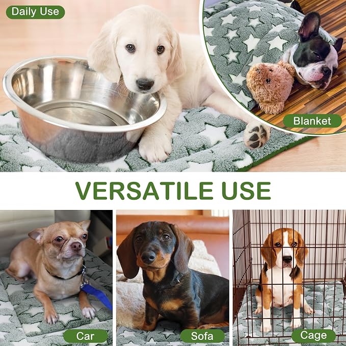 VitalCozy 4 Pcs Dog Crate Pads, Ultra Soft Warm Washable Anti-Slip Kennel Bed Mat for Pets, Reversible, Replaceable, Cage Liner for Small Medium Large Dogs and Cats(20 x 30 x 1.6 Inch,Star,Green)