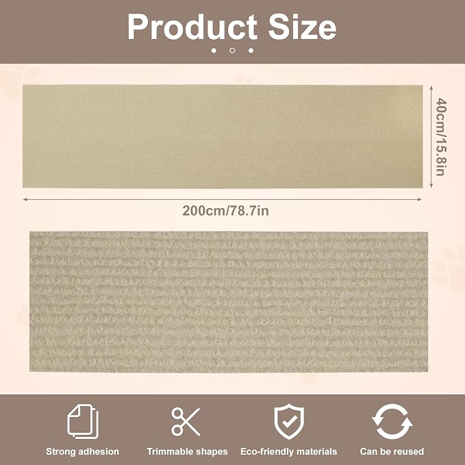 Cat Scratch Furniture Protector, Self-Adhesive Cat Scratcher Mat, Couch and Furniture Protector from Cat Claws, Brown, 1 Set