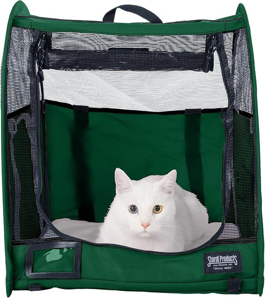 STURDI Small Pop-Up Kennel Cargo Portable Pet Bag | Collapsible Travel Pet Crate for Cats & Dogs | Single, Evergreen