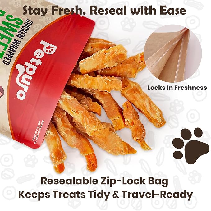 Chicken Wrapped Sweet Potato Dog Treats, Gluten & Grain Free Dog Chews for Puppy and Small Dogs, 1.35 Pound