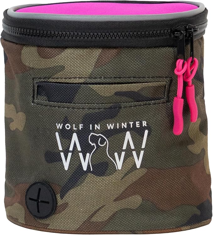 Quickdraw Dog Treat Pouch – Training Bag with Poop Bag Dispenser, Clicker Holder and Waist Belt – Hands-Free, Reflective and Durable for Puppy Training, Walks and Hikes (Raspberry/Camo)