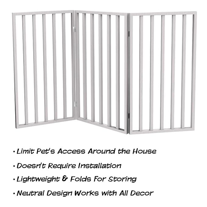 Pet Gate - 3-Panel Indoor Foldable Dog Fence for Stairs, Hallways, or Doorways - 54x32-Inch Wood Freestanding Dog Gates by PETMAKER (White)
