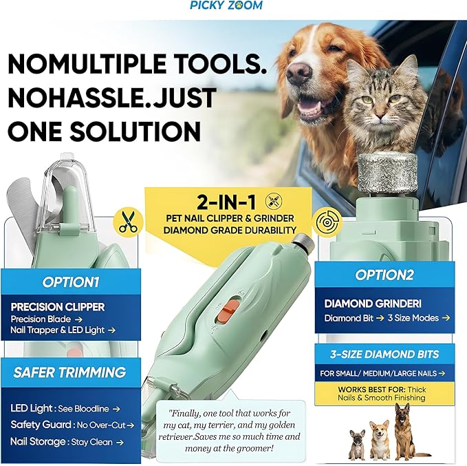 2-in-1 Dog & Cat Nail Clippers and Grinder with Light – Upgraded Safety Guard to Avoid Overcutting, Sharp Blade, Painless Quiet Pet Nail Claw Trimmers, Professional Grooming Tool for Large Small Pets