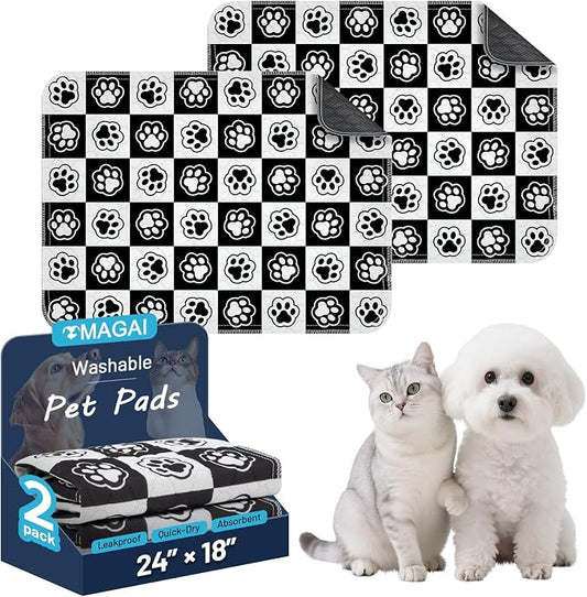 Washable Pee Pads for Dogs and Cats, 24x18In 5-Layer Ultra-Absorbent & Leak-Proof Potty Training Pads, Non-Slip Whelping Potty Pads for Housebreak Crates, Floors and Cars, 2 Packs