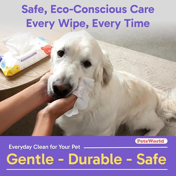 PETSWORLD 3-in-1 Pet Wipes | Hypoallergenic, Unscented & Biodegradable Grooming Wipes for Body, Paws & Butt | Thick, Durable, Daily Use Pet Cleaning Wipes (600 Count)