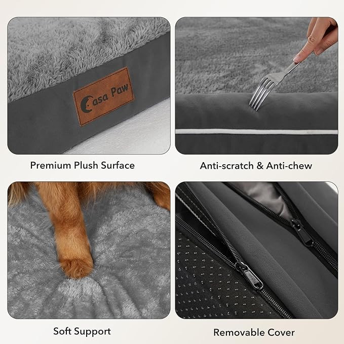 Orthopedic Dog Beds for Large Medium Sized Dogs, Waterproof Egg Crate Foam Large Dog Couch Beds with Comfy Bolster 36x27Inch, Washable Pet Beds with Removable Cover, Dark Grey