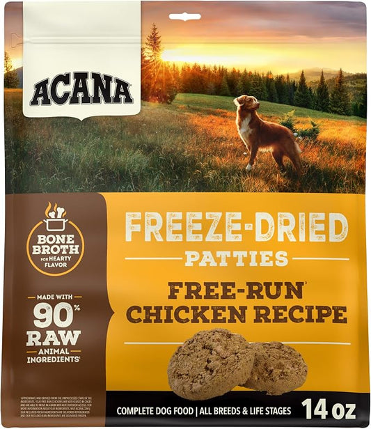 ACANA Grain-Free High Protein Freeze Dried Dog Food & Topper Free-Run Chicken Recipe Patties 14oz Bag