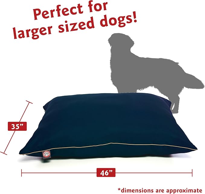 Majestic Pet 46x35 Inch Washable Dog Bed for Large Sized Dogs, Orthopedic Large Dog Cushion with Non-Slip Base, Durable Crate Pad Mat for Big Breeds and Puppy Pets, Pillow Bed - Navy Blue