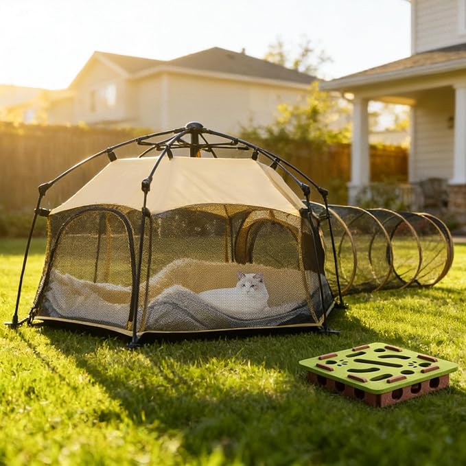 Pumpkin Cat Tent for Indoor and Outdoor Cat Enclosures, X-Large Portable Pop Up Cat Playpen with Tunnel, Foldable Breathable Mesh Pet Tent for Cats, Rabbits and Small Animals