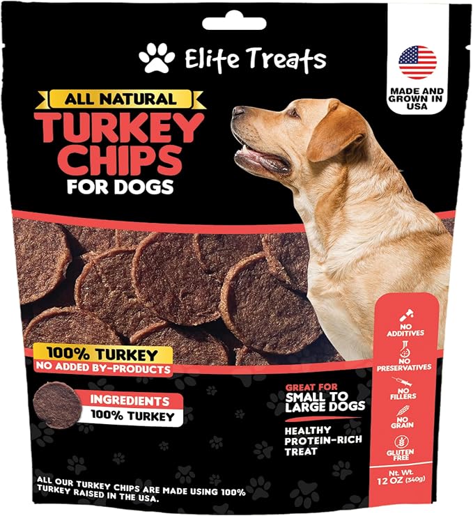 Turkey Dog Treats All Natural, Dehydrated Single Ingredient Dog Treat, Made in USA Doggie Turkey Chips for Small to Large Dogs, 12oz
