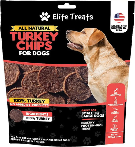 Turkey Dog Treats All Natural, Dehydrated Single Ingredient Dog Treat, Made in USA Doggie Turkey Chips for Small to Large Dogs, 12oz