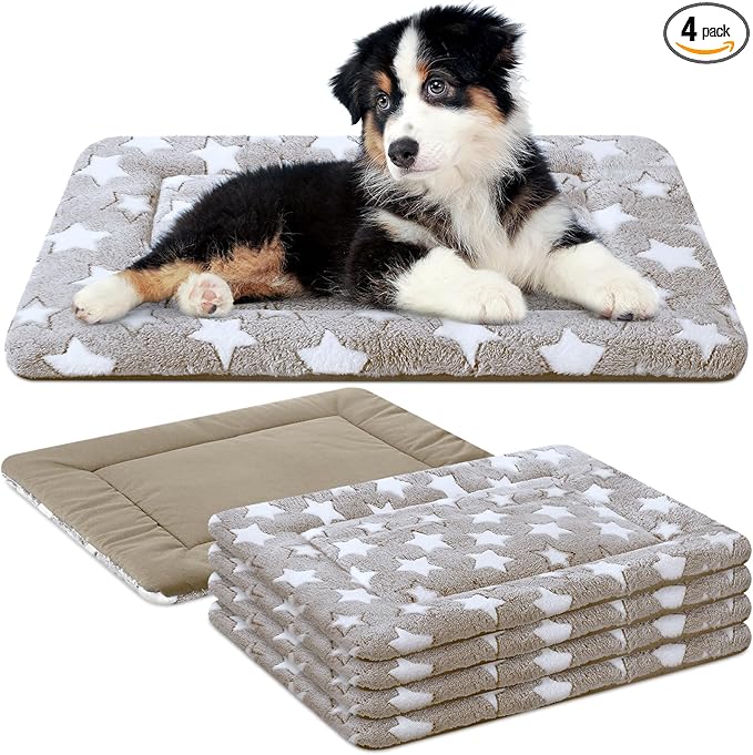 VitalCozy 4 Pcs Dog Crate Pads, Ultra Soft Warm Washable Anti-Slip Kennel Bed Mat for Pets, Reversible, Replaceable, Cage Liner for Small Medium Large Dogs and Cats(18 x 24 x 1.6 Inch,Star,Apricot)