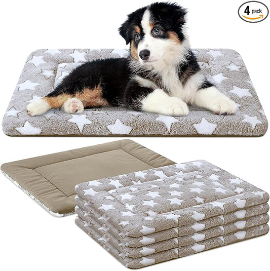 VitalCozy 4 Pcs Dog Crate Pads, Ultra Soft Warm Washable Anti-Slip Kennel Bed Mat for Pets, Reversible, Replaceable, Cage Liner for Small Medium Large Dogs and Cats(18 x 24 x 1.6 Inch,Star,Apricot)