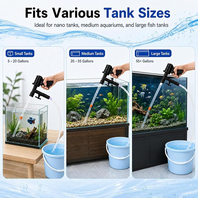 Fish Tank Cleaner Kit, Gravel Vacuum for Aquarium, Aquarium Vacuum & Siphon, Fish Tank Cleaning Kit, Aquarium Vacuum Gravel Cleaner