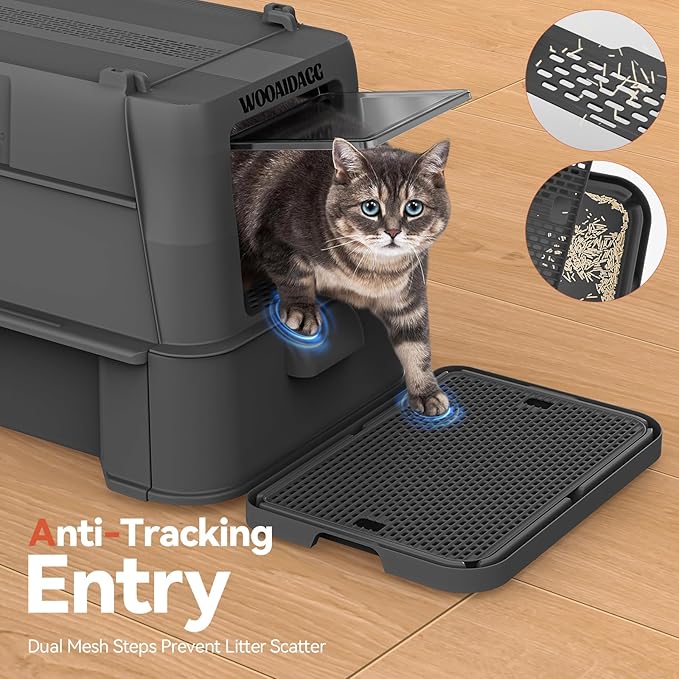 Wooaidagg Enclosed Stainless Steel Cat Litter Box with Odor Control, Modular Design with Drawer and Flip Door, Easy to Clean and Wash,Non-Stick Interior,Extra Large Size Fits All Cats(Black)