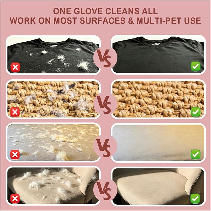 2 PCS Thickened Electrostatic Pet Hair Removal Gloves, Reusable Five-Finger Pet Hair Remover Brush for Dogs & Cats, Gentle Lint Remover Glove for Furniture, Couch, Clothes, Car Seat