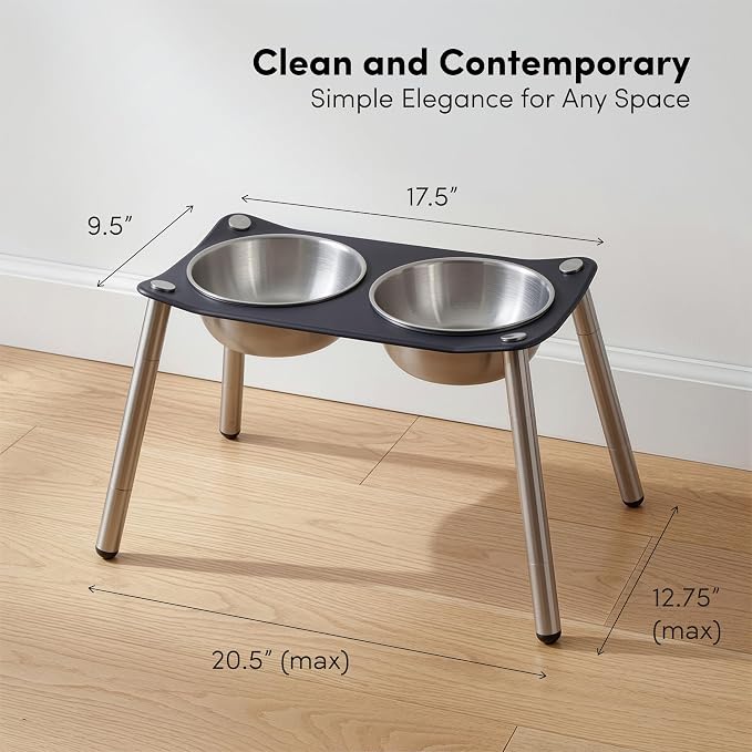 xympo Adjustable Elevated Dog Bowl 56 fl oz Stainless Steel Bowls