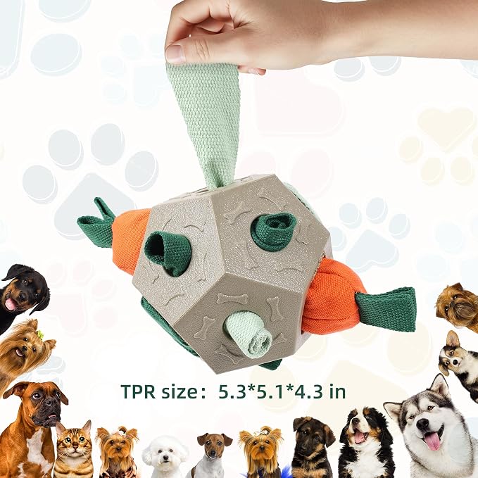 Dog Snuffle Ball - Upgrade Ball Interactive Puzzle Dog Toys, Foraging Truffle Pads Puppy Snack Dispenser Slow Feeder Suitable for Any Size Pet with Squeaky Carrot Toys (Apricot)