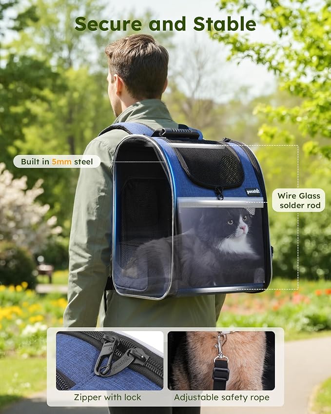Pecute Pet Carrier Backpack, Cat Backpack Carrier, Expandable with Breathable Mesh for Small Dogs Cats Puppies, Dog Backpack Carrier for Hiking Travel Camping Outdoor, Hold Pets Up to 17 Lbs