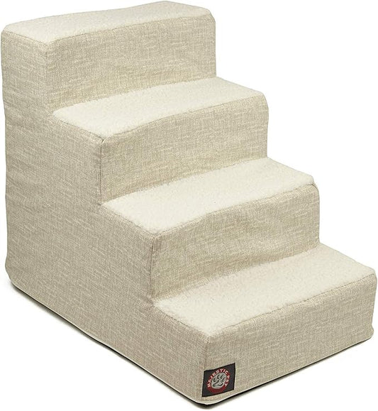 Majestic Pet 4 Step Portable Dog Stairs for Small Dogs to get on Bed Supports 250 lbs or Less – Dog Steps for High Bed with Machine Washable Cover –Pet Stairs for Cats Palette Heathered Frappe