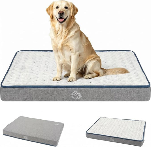 EMPSIGN Reversible Dog Bed Mat, Washable Pet Bed for Large Medium Small Dogs, Kennel Pad with Removable Cover, Bed Mattress for Crate Kennel, All Season Dual-Sided Plush & Canvas Pet Bed