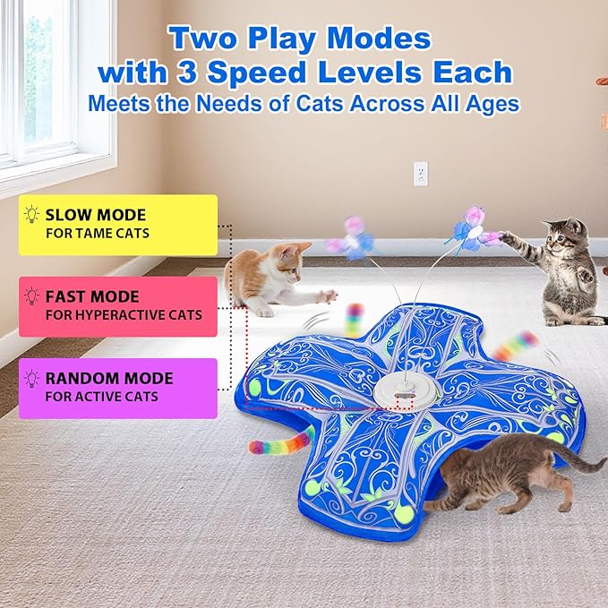 Interactive Hide and Seek Cat Toy with Blue Cover + 3 Plush Tail Wand Replacements