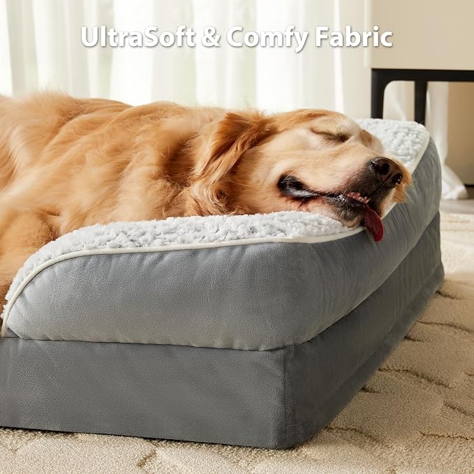 LEXTRO Orthopedic Dog Bed for Extra Large Dogs 48x35Inch, Egg Crate Foam Bed for Extra Large Dogs, Equipped with Removable Waterproof Pillow Cover and Anti-Slip Bottom, Pet Bed
