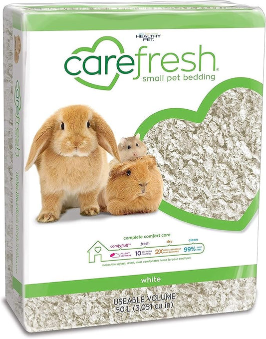 Carefresh 99% Dust-Free White Natural Paper Small Pet Bedding, Hamster Bedding, with Superior 10 Day Odor Control & Absorption, for Guinea Pigs, Hamsters, Rabbits, & Rats, 50 L
