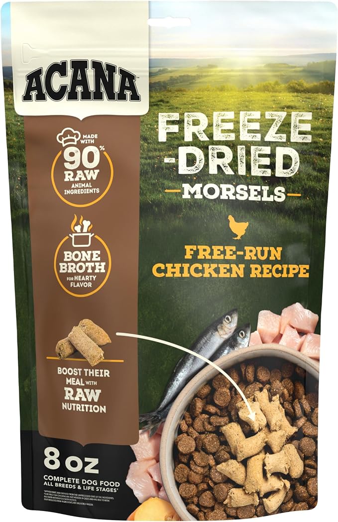 ACANA Grain-Free High Protein Freeze Dried Dog Food & Topper Free-Run Chicken Recipe Morsels 8oz Bag