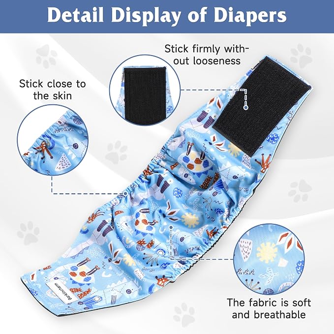 5 Pack Dog Diapers Male, High Absorbing Dog Wraps, Belly Bands for Male Dogs with Incontinence or Frequent Urination, Washable Doggie Diapers Star XXL