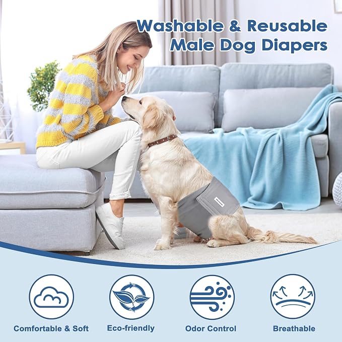 ttisnaps 5 Pack Dog Diapers Male Reusable Belly Bands Washable for Large Male Dogs, High Absorbency for Puppy & Doggy, Size XL