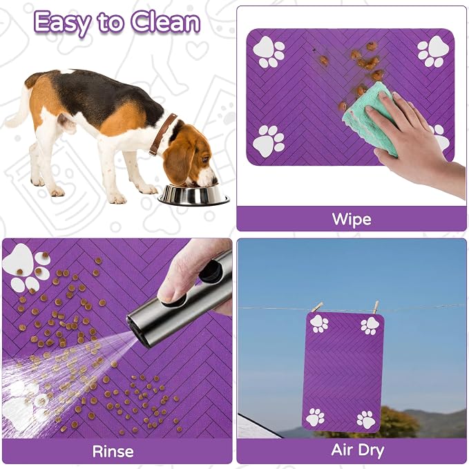 Pet Feeding Mat-Absorbent Dog Feeding Mat for Food and Water Bowl,No Stains Pet Placemat,Quick Drying Water Dispenser Mat for Dog and Cat,Easy to Clean Dog Accessories(M,Purple)