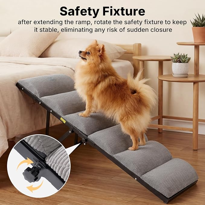 Veehoo Dog Ramp for Bed Couch Height Adjustable from 12" to 20", Foldable Stairs for Dogs to Get on Bed 17" Extra Wide, Portable Pet Doggie Steps Indoor with Non Slip Pad, Support up to 150 lbs