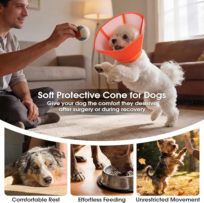 Soft Post Surgery Recovery Collar for Dogs, Adjustable & Comfortable Elizabethan Collar for After Surgery Healing Alternative Collar, Soft Anti-Licking Guard for Wound Recovery, Orange, Size L