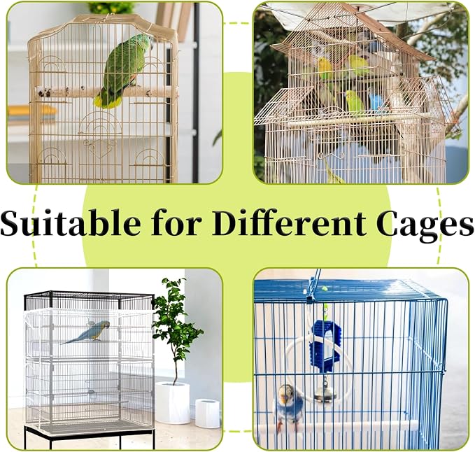 Daoeny 2PCS Bird Cage Seed Catcher, Large Bird Cage Cover, Adjustable Soft Airy Nylon Mesh, Birdcage Cover Skirt Seed Guard for Parrot Parakeet Macaw Round Square Cages (White & White)