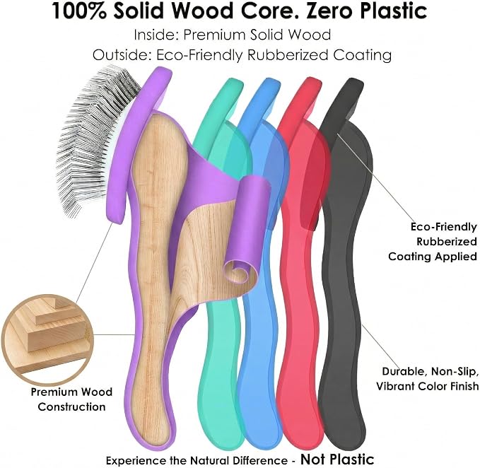 Large Slicker Brush for Dogs - 3-Piece Solid Wood Dog Grooming Kit for Doodles and Poodles - for Wavy, Curly & Matted Hair, Purple
