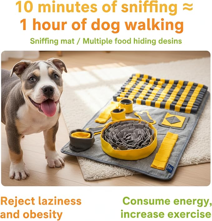 CareCoop M Snuffle Mat for Dogs Yellow - Large Interactive Dog Puzzle Toy Enrichment Feeding Mat for Mental Stimulation, Slow Feeder Nosework Game, Washable Non-Slip Sniff Mat for Medium Dogs