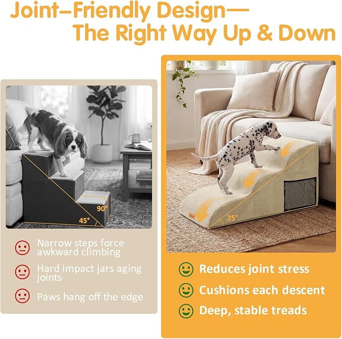 Topmart High Density Extended Foam Dog Ramp&Steps 3 Tiers,15.7" High,Non-Slip Dog Stairs with Removable Cover,Soft Foam Pet Ladder,Best for Injured,Older Cats,Pets with Joint Pain