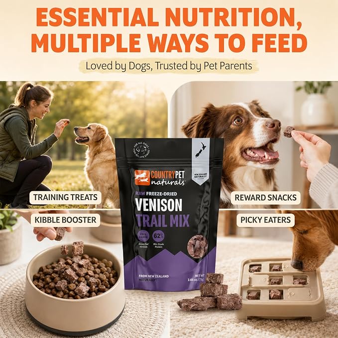 New Zealand Raw Freeze-Dried Venison Lung, Spleen & Kidney 62% Protein Bites 100% Grass-Fed, Premium, Single Ingredient, Grain & Gluten Free Dog Treat & Topper. No crumbling 6-pack