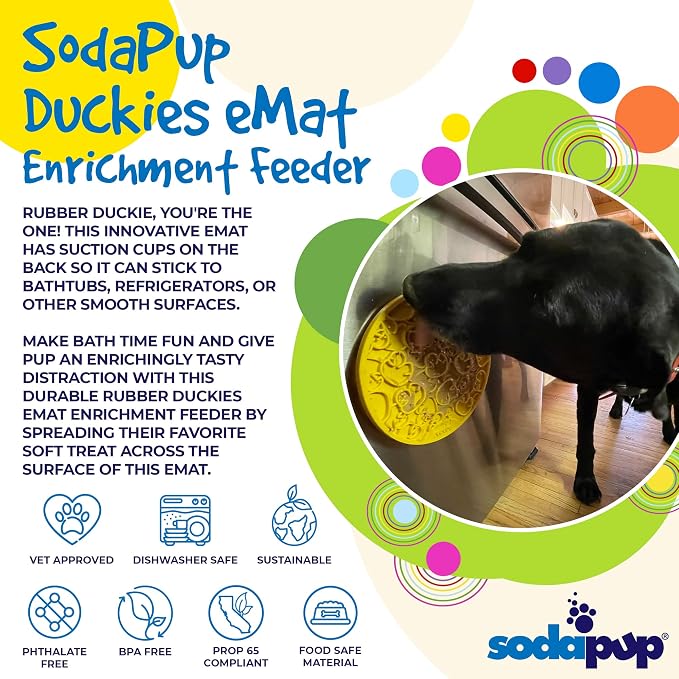 SodaPup Duckies eMat – Durable Lick Mat Feeder with Suction Cups Made in USA from Non-Toxic, Pet-Safe, Food Safe Rubber for Mental Stimulation, Digestive Health, Avoid Overfeeding, Calming, More