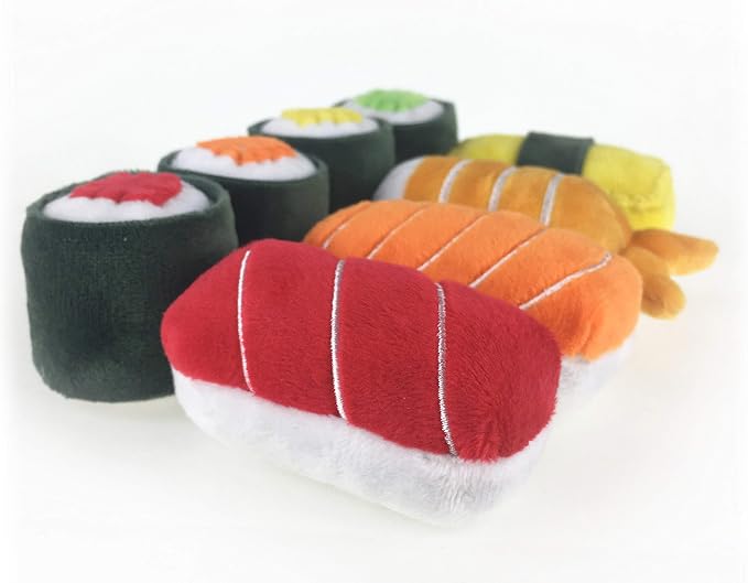 munchiecat Sushi Toys for Cats, Kittens Catnip Toy Crinkle Paper Bells Rattle Set in Bento Style Box, Maki and Nigiri (8-pc)