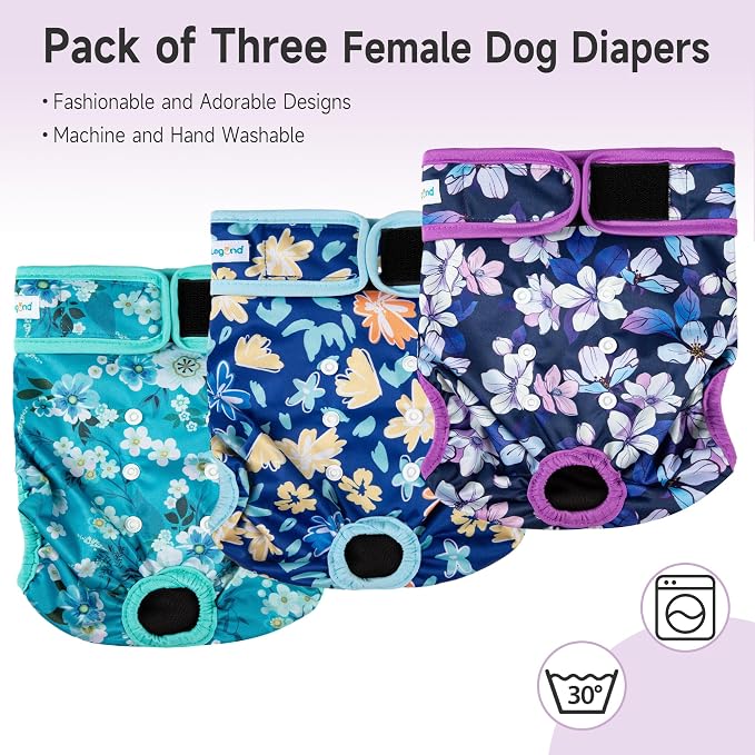 Paw Legend Washable Reusable Female Dog Period Diapers for Heat Doggie Puppy Diapers for Female Dogs (3 Pack, Small)