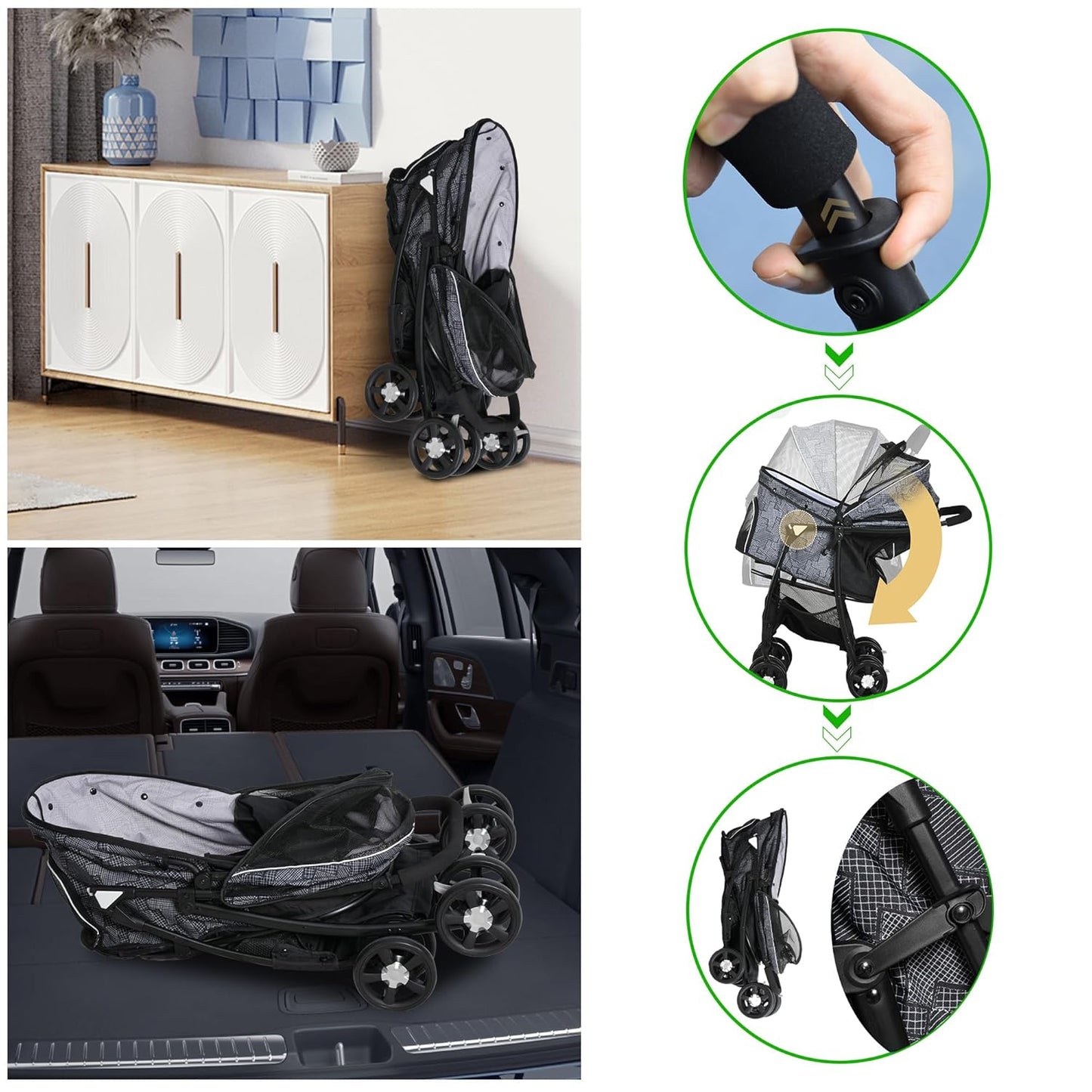 Lightweight Pet Stroller for Small/Medium Dogs and Cats - Foldable Travel Carriage with Storage Basket, Breathable Mesh & 4 Wheels - Up to 33 lbs – Black