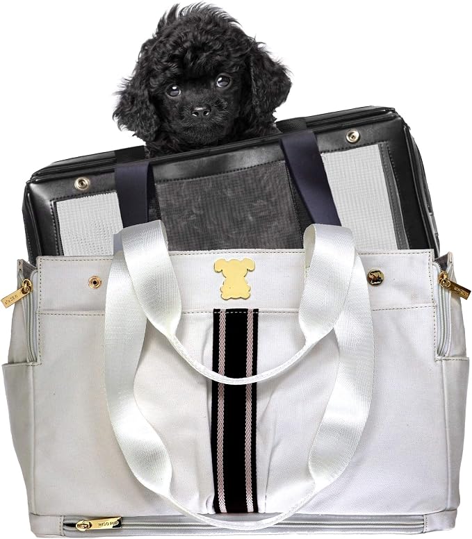 Shell Tote (Shell Tote ONLY for USE with Base PET Carrier, Stripe Canvas- White/Brown)