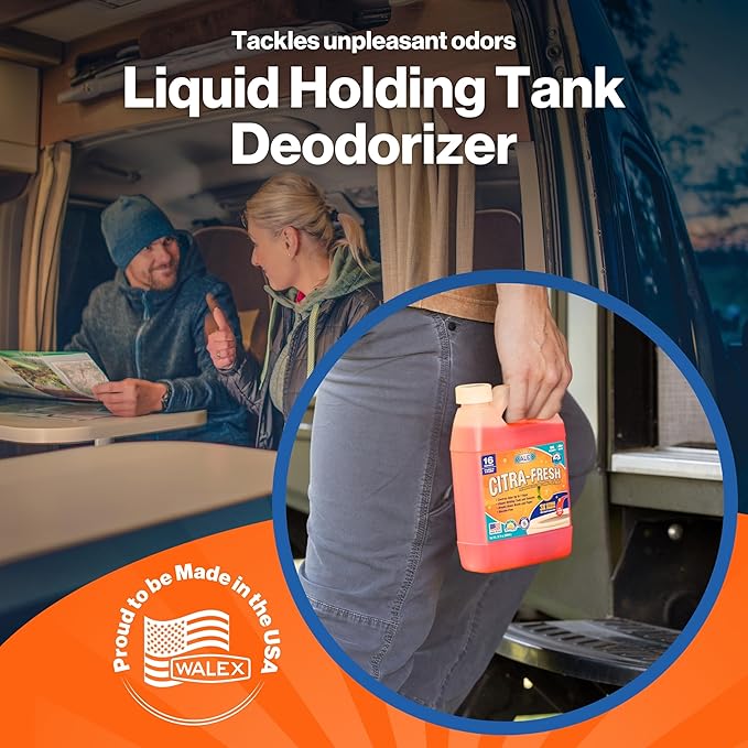 Walex Citra-Fresh Liquid Holding Tank Treatment for RV, Camper & Marine - Black Water Tank Deodorizer for Rapid Breakdown of Waste & Toilet Paper, Biocide-Free, Septic Tank Safe, 1 Gallon