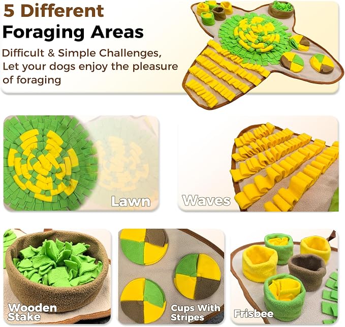 Snuffle Mat for Dogs Large Breed & Small, 27"x27" Interactive Puzzle Dog Food Mat Encourages Natural Foraging Skills, Dog Enrichment Toy for Brain Stimulation & Slow Feeding Game & Anxiety Relief